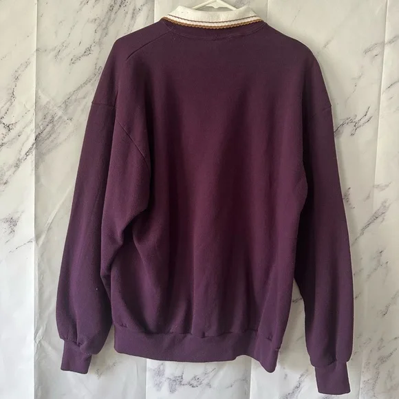 VINTAGE 90s COLLARED SWEATSHIRT FALL LEAF DESIGN PURPLE LARGE MADE IN USA - Picture 5 of 9